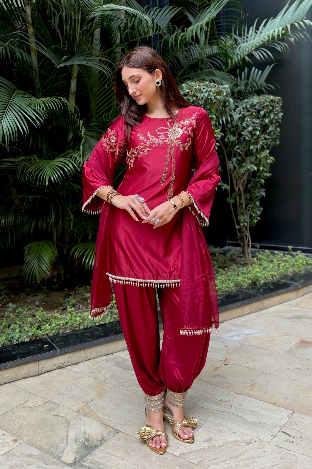 Inaaya Red Embroidered Suit with Dupatta