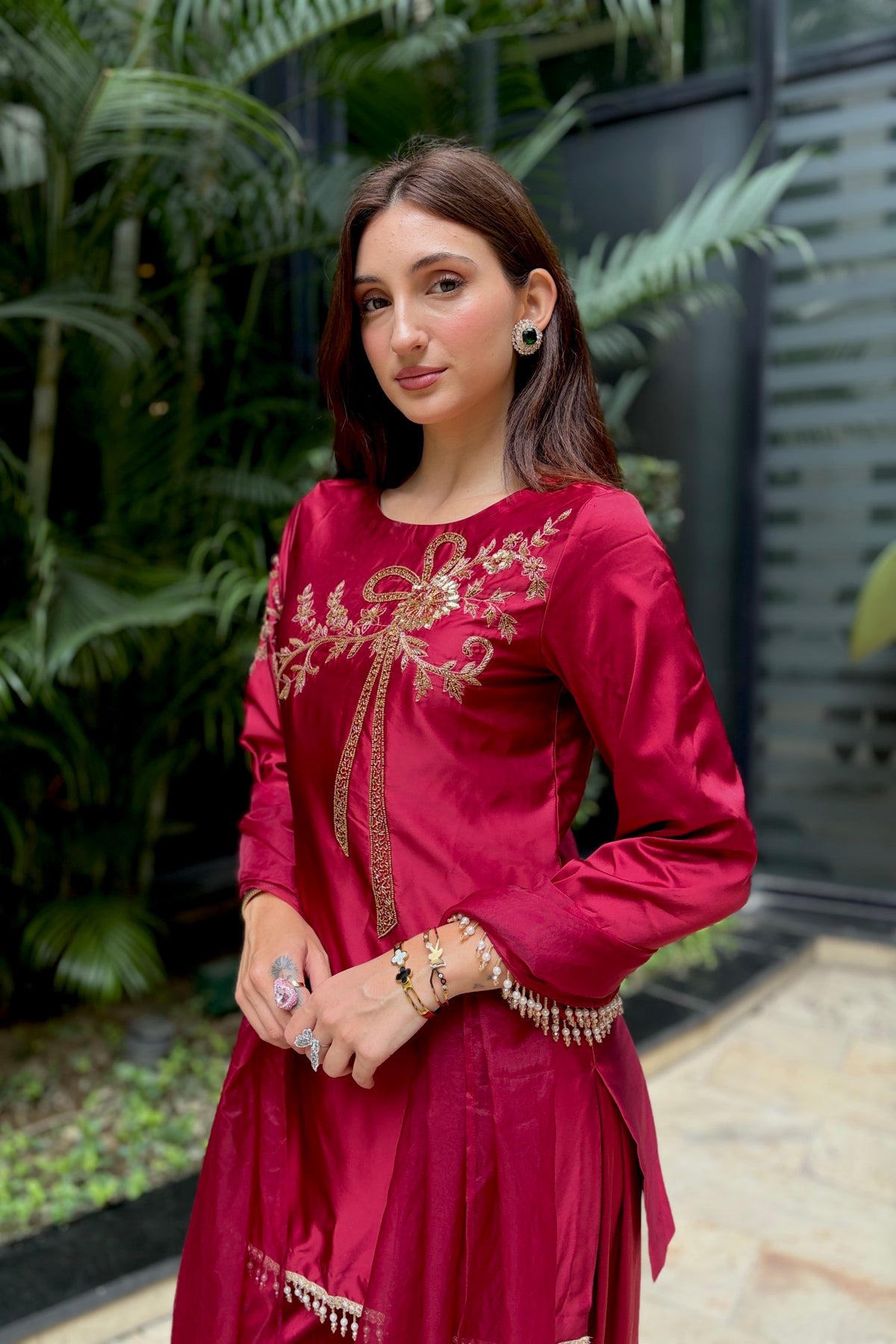 Inaaya Red Embroidered Suit with Dupatta